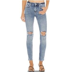 Anine Bing Gabe Jean Medium Wash Straight Leg Ankle Distressed Size 28